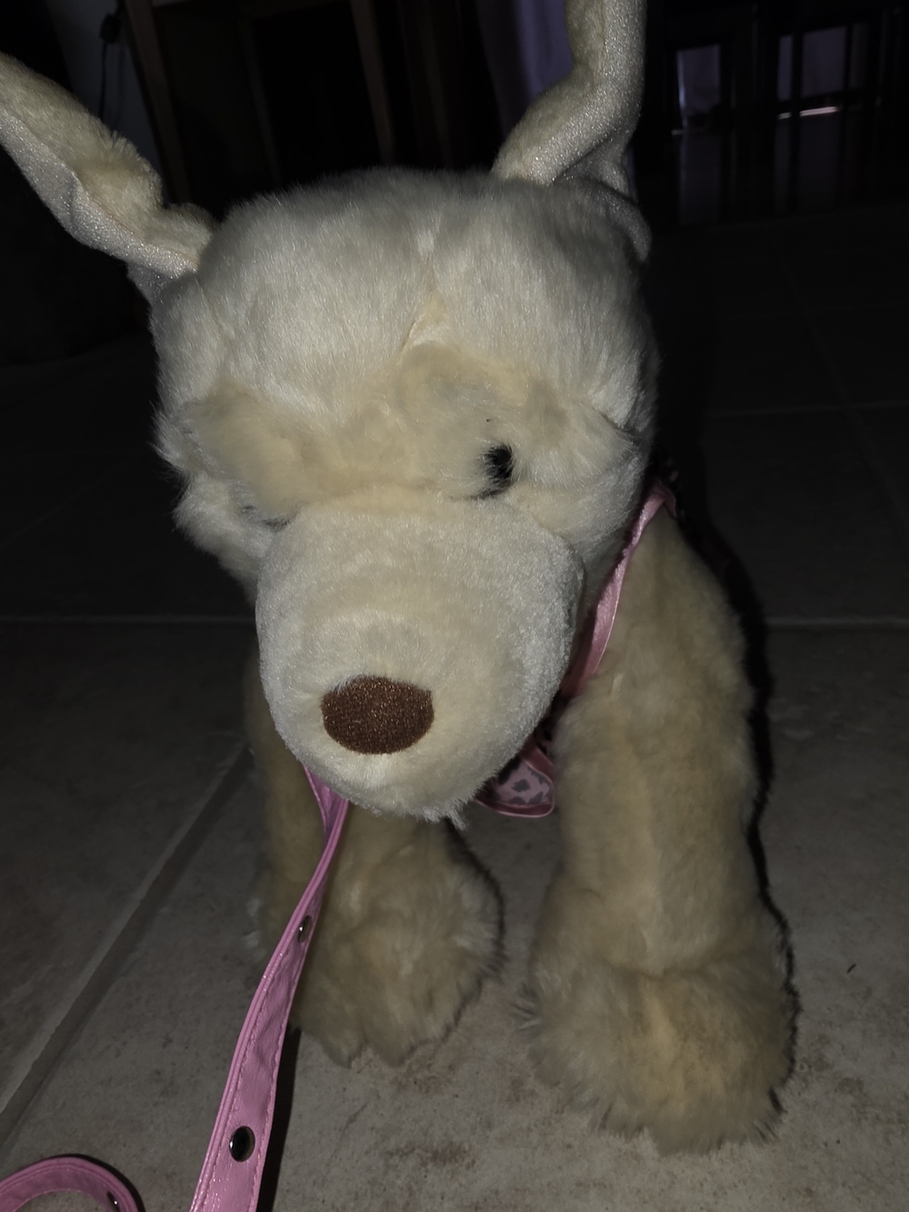 Build-A-Bear Cream Plush Dog  Pink Leash & 2 Pc Outfit $48 EUC